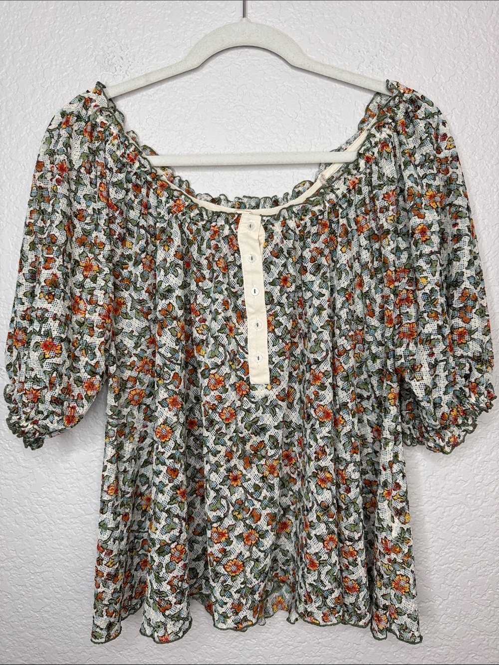 Free People Astra Peasant Top Floral Daisy Medium Summer Lightweight - Picture 2 of 8